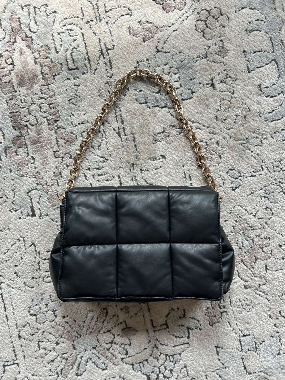 H&M Black Quilted Shoulder Bag with Gold Chain Strap